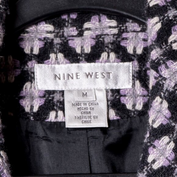 Nine West Winter Jacket M Womens Wool Blend Coat Long Purple Black Beaded Pocket - Picture 5 of 8